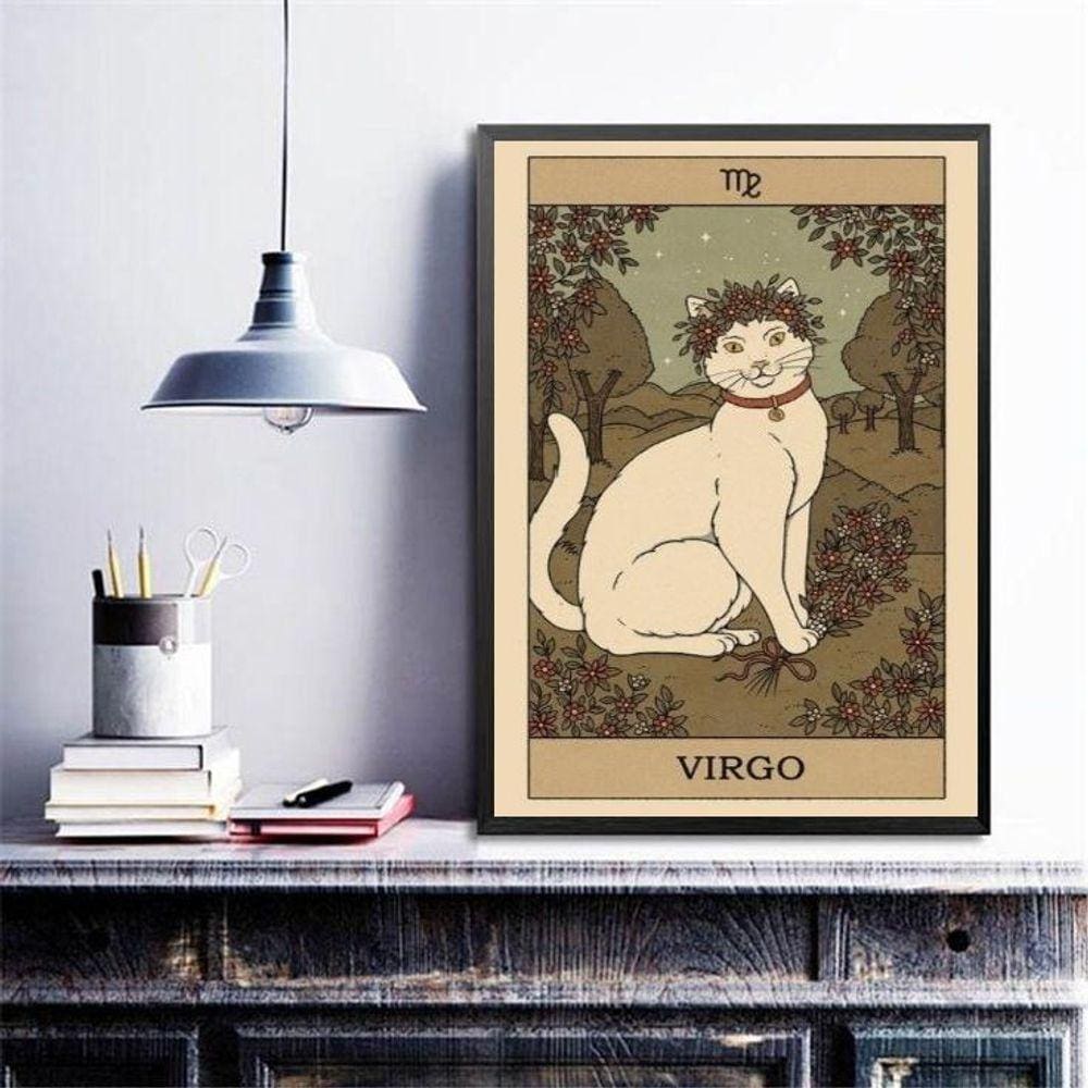Quadro Carta Tarot Gato Signo De Virgem 24X18Cm