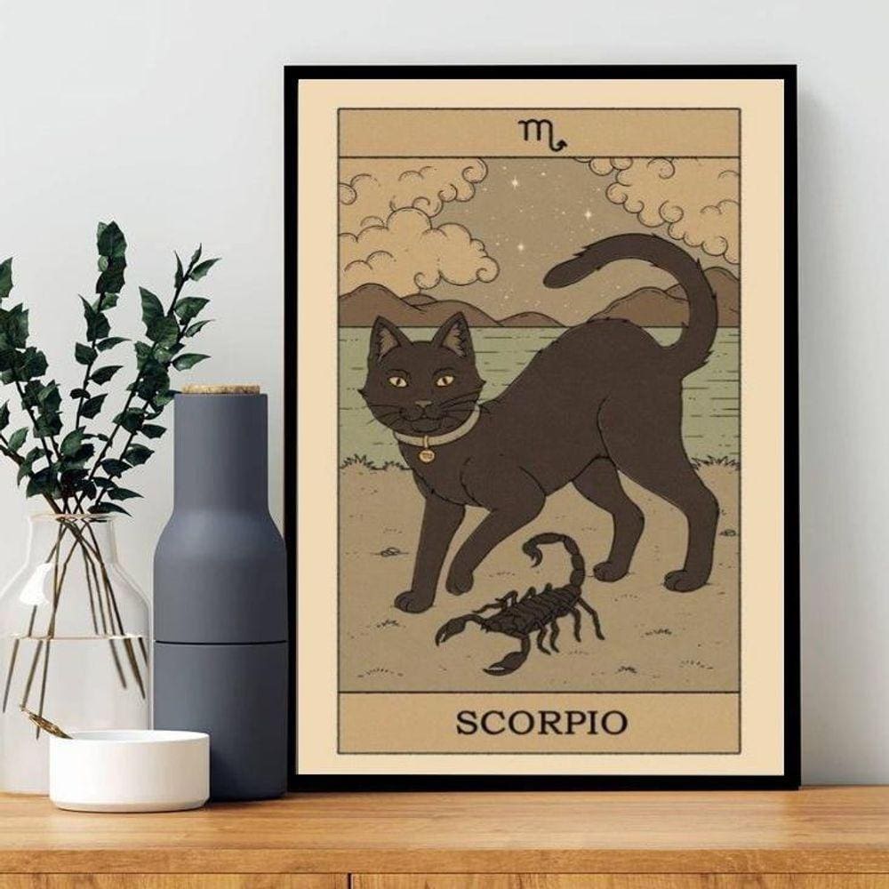 Quadro Carta Tarot Gato Signo Escorpião 24X18Cm