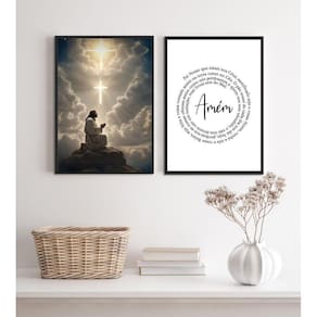 Kit 2 Quadros Jesus Orando- Pai Nosso 45X34Cm