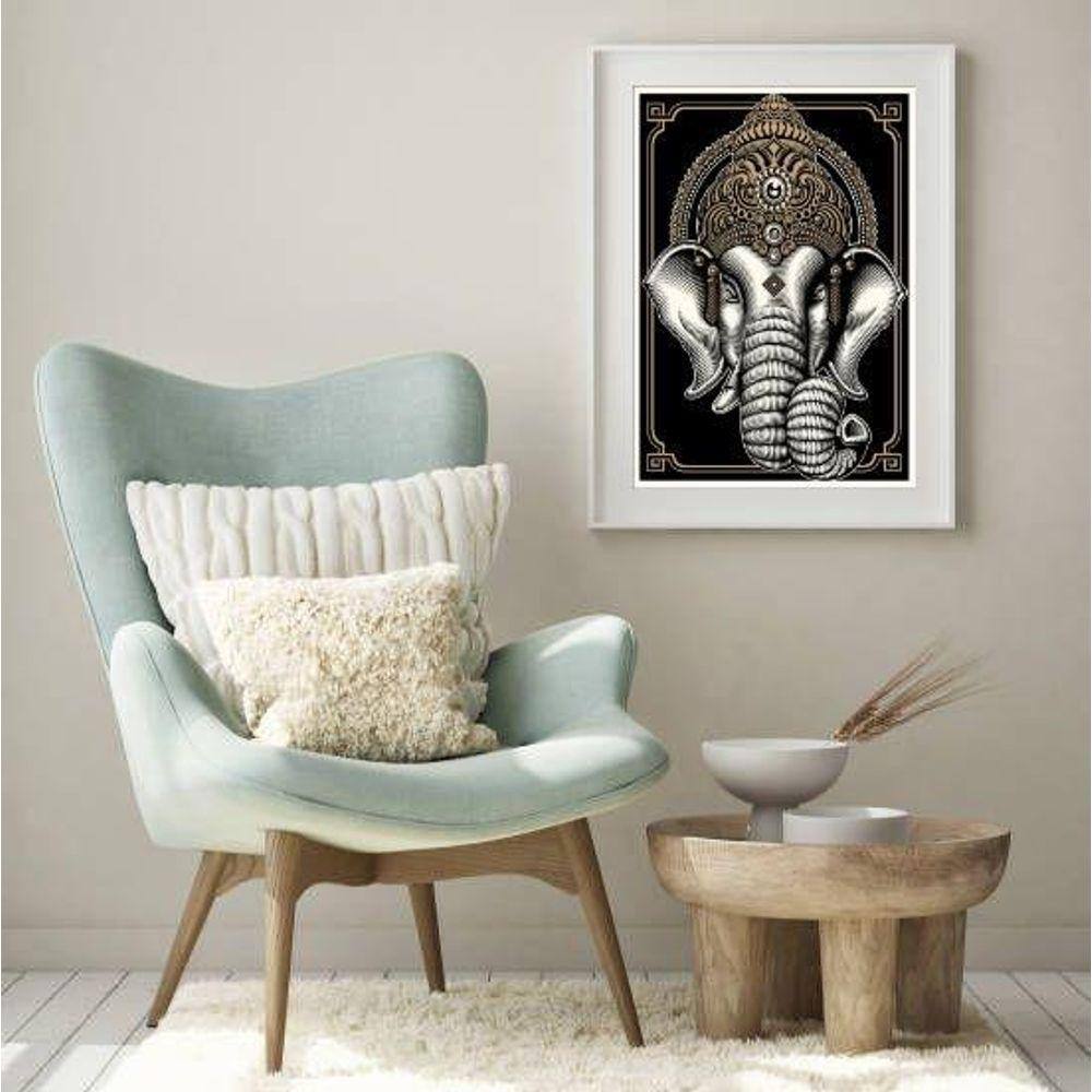 Quadro Indiano Elefante Ganesha - 60X48Cm