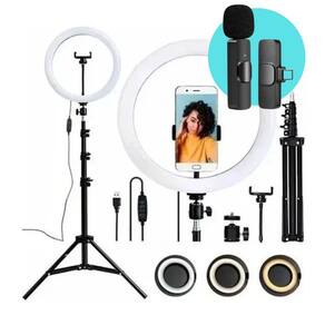 Ring Light 12 Polegadas tripé 2.1m suporte para celular encaixe articulado + MIC DE LAPELA TIPO C