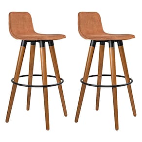 Kit 2 Banquetas Altas Luxo Versatil Aço Preto Linho Terracota Base Carvalho