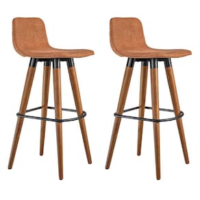 Kit 2 Banquetas Altas Luxo Linea Aço Preto Linho Terracota Base Carvalho