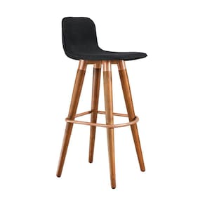 Banqueta Alta Luxo Linea Aço Cobre Linho Preto Base Carvalho