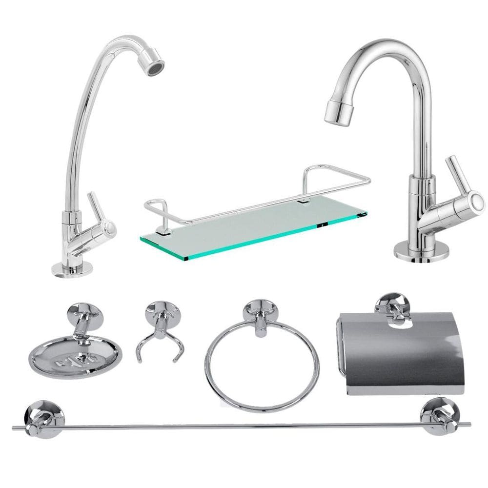 Combo Banheiro-Kit+1 Porta Shampo Reto+1 Torn 123+1 Torn 122