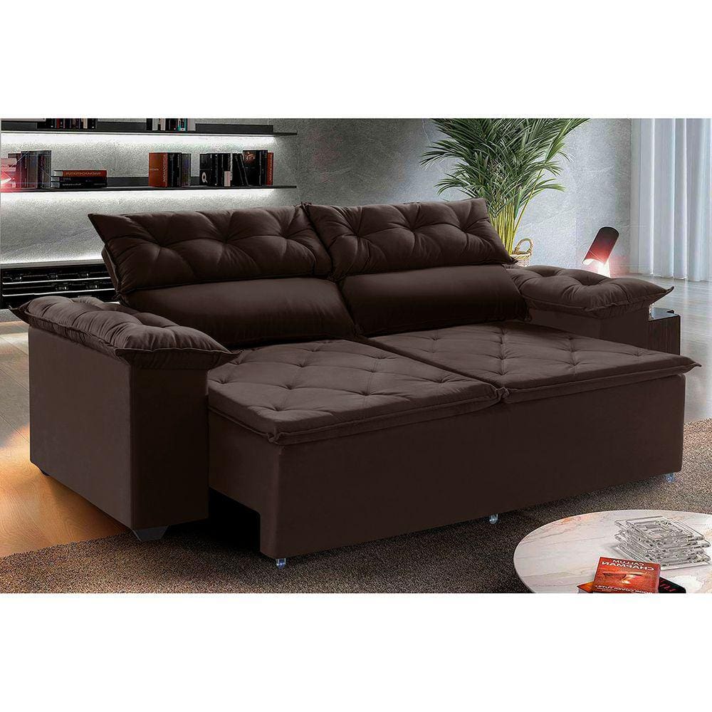 Sofá Compact 180 cm Retrátil e Reclinável com molas Espirais Suede - Ws Estofados