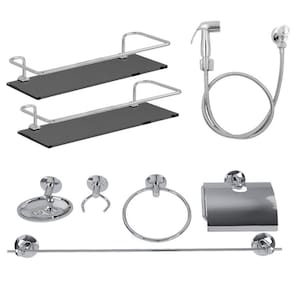 Kit Acessórios 5 Peças + 2 Porta Shampoo Reto Fumê + 1 Ducha