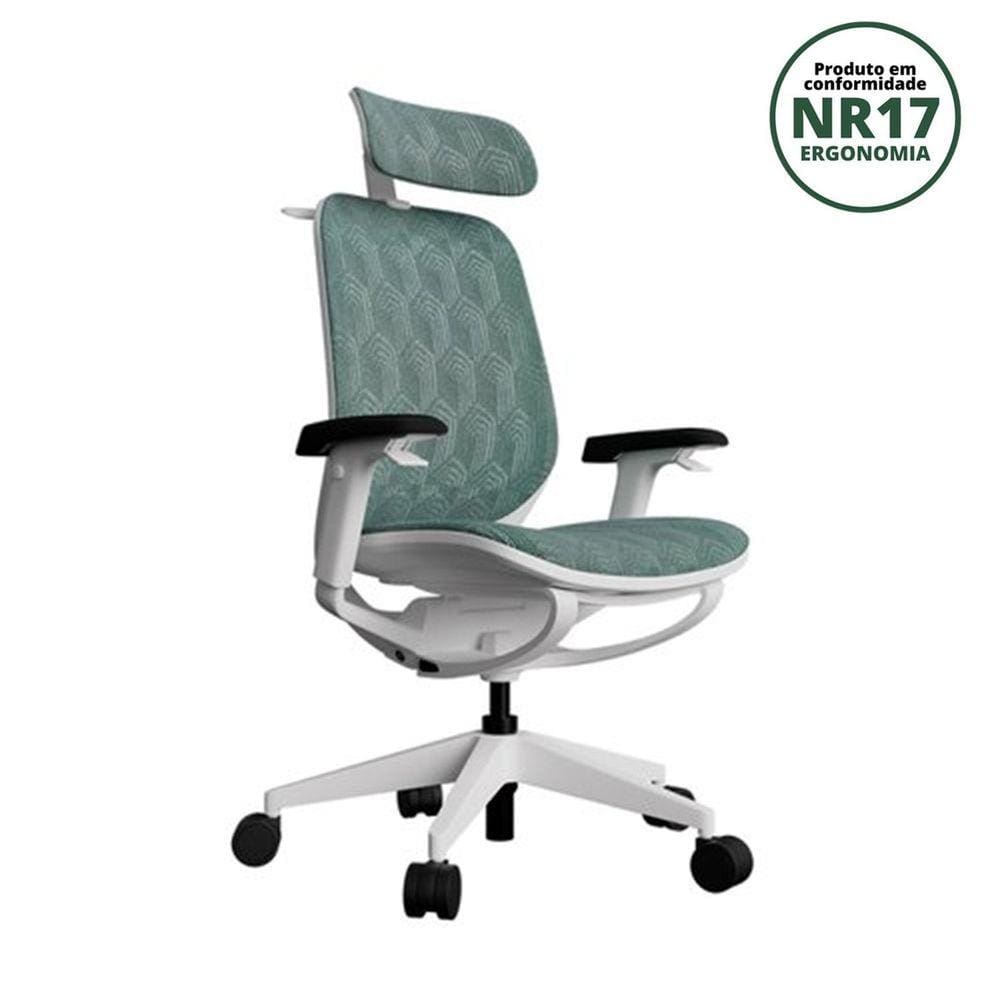 Cadeira Para Escritório Presidente NR17 Joplin com Apoio de Cabeça Branco/Verde