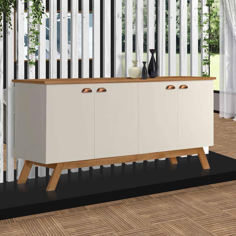 Buffet aparador retrô 4 portas Atlanta Tebarrot Off White Madeira - Off White