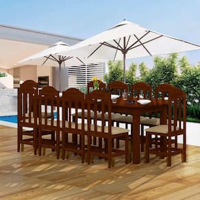 Conjunto Sala De Jantar 10 Lugares Madeira Maciça Castanho