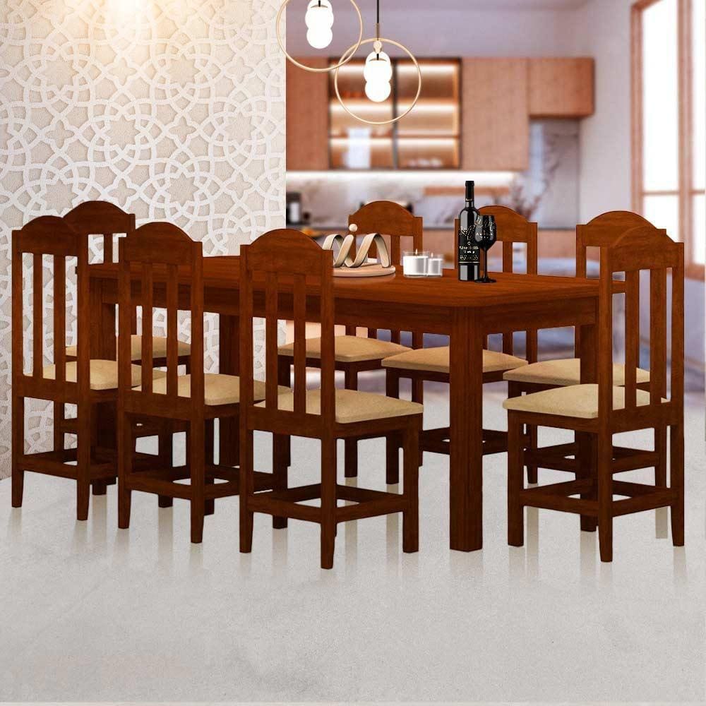 Mesa de Jantar Safira de Madeira Maciça para 8 Pessoas