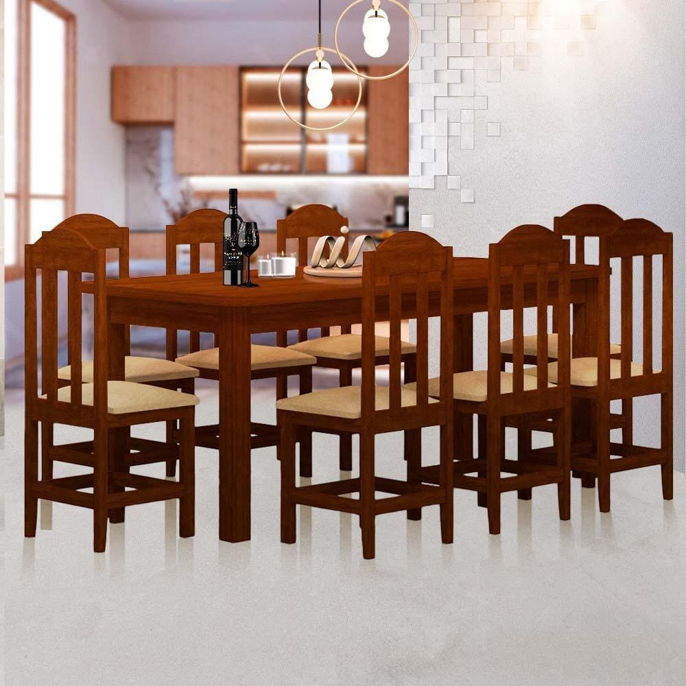 Mesa de jantar com 8 cadeiras de madeira maciça