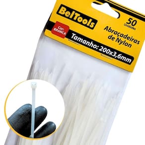 Combo 50 Abraçadeira Nylon 200x3,6mm Branca Beltools