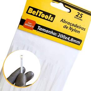 Combo 25 Abraçadeira Nylon 200x4,8mm Branca Beltools