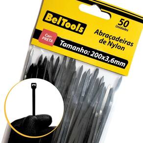 Combo 50 Abraçadeira Nylon 200x3,6mm Preta Beltools