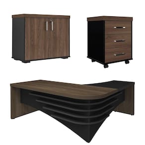 Conjunto Escritório Home Office 3 Peças Mesa em L Corp A06 Charuto/Preto - Mpozenato