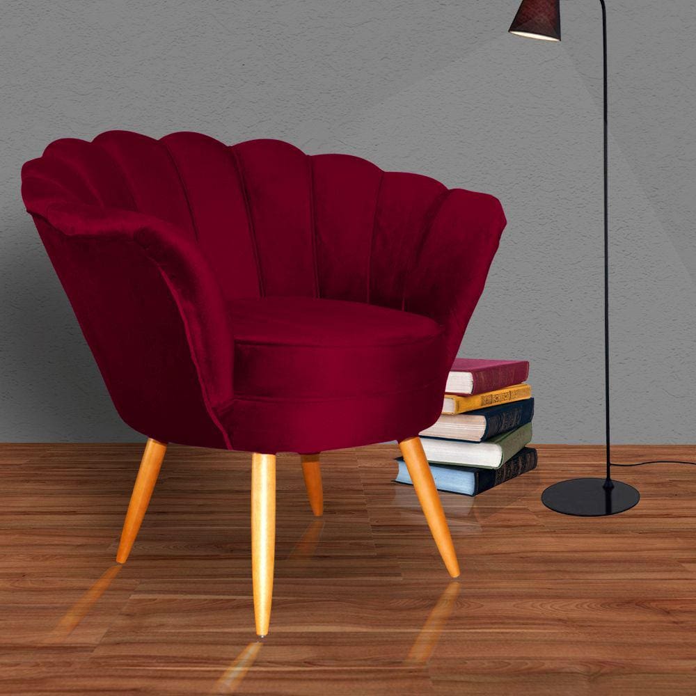 Poltrona Decorativa Estofada Para Quarto Closet Pétala Veludo Vermelho - LM DECOR
