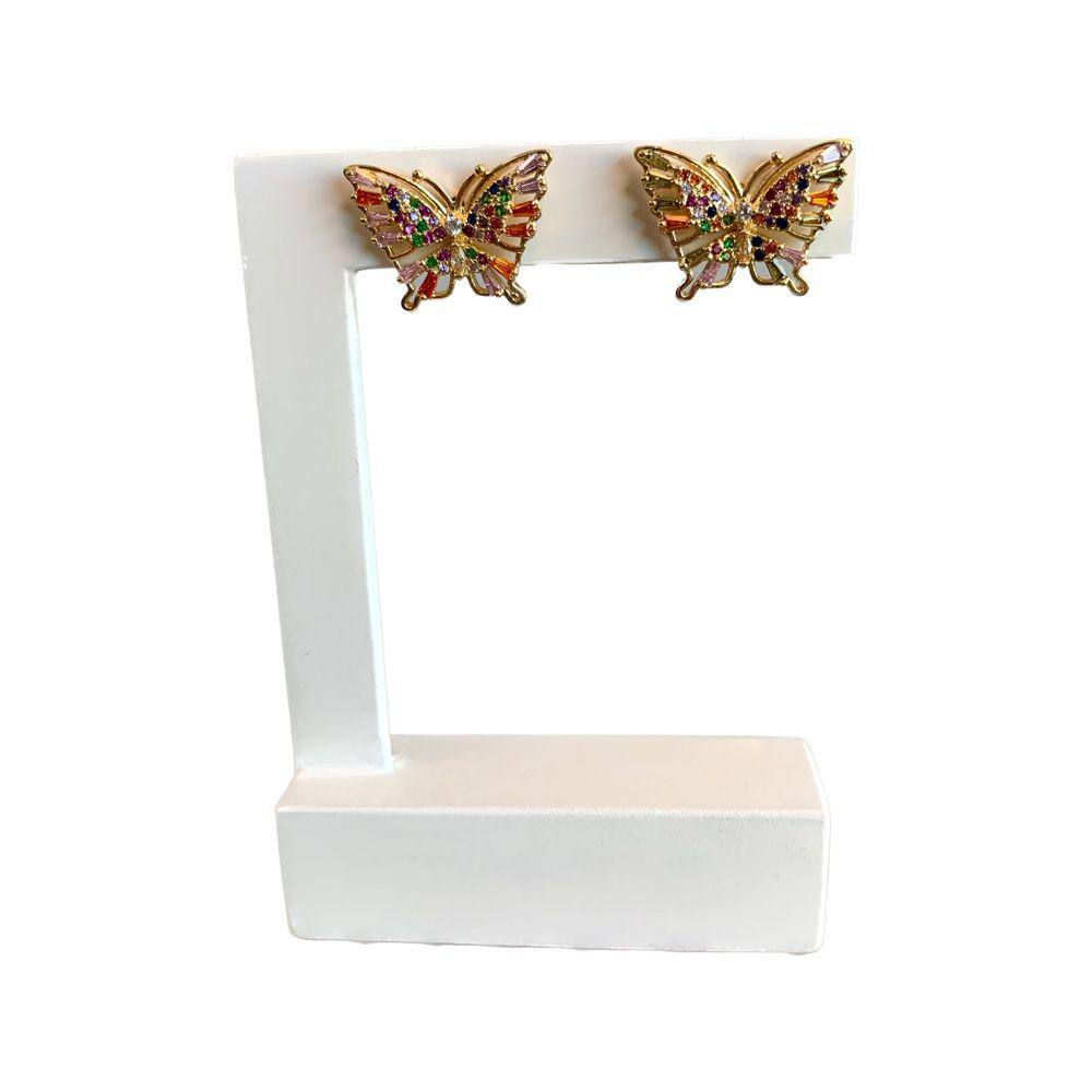 Brinco Borboleta Navetes e Zircônias Colors Banhado a Ouro