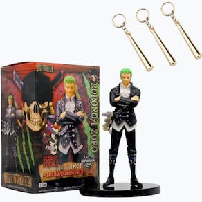 Boneco One Piece - Roronoa Zoro 17cm de jaqueta + 3 Brincos