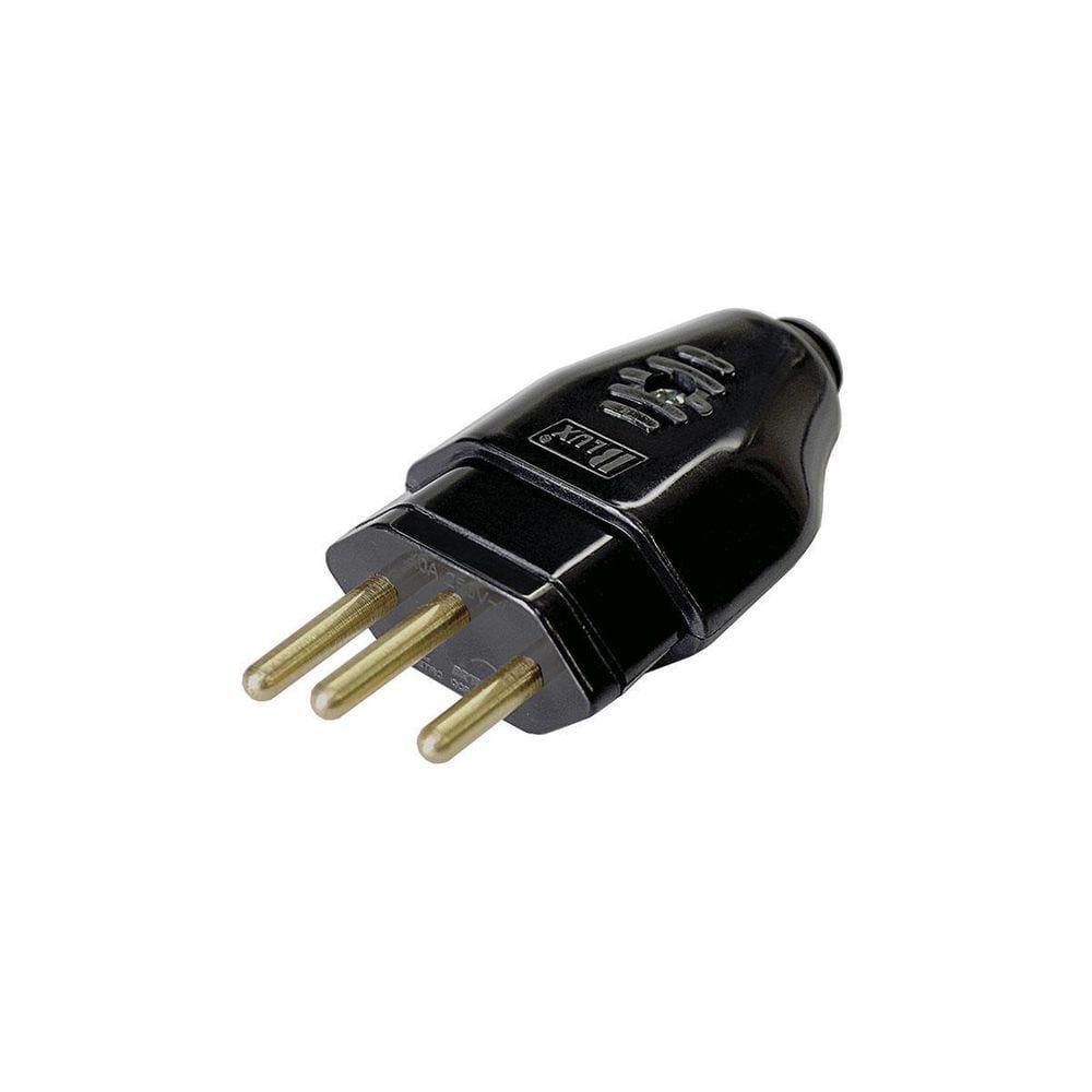 Plugue 180º 2P+T 10A - Blux Preto