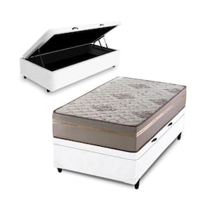 Cama Box Baú + Colchão de Solteiro D33 Millenium One Face 88x188x49cm Branco - Suporta até 120kg por pessoa