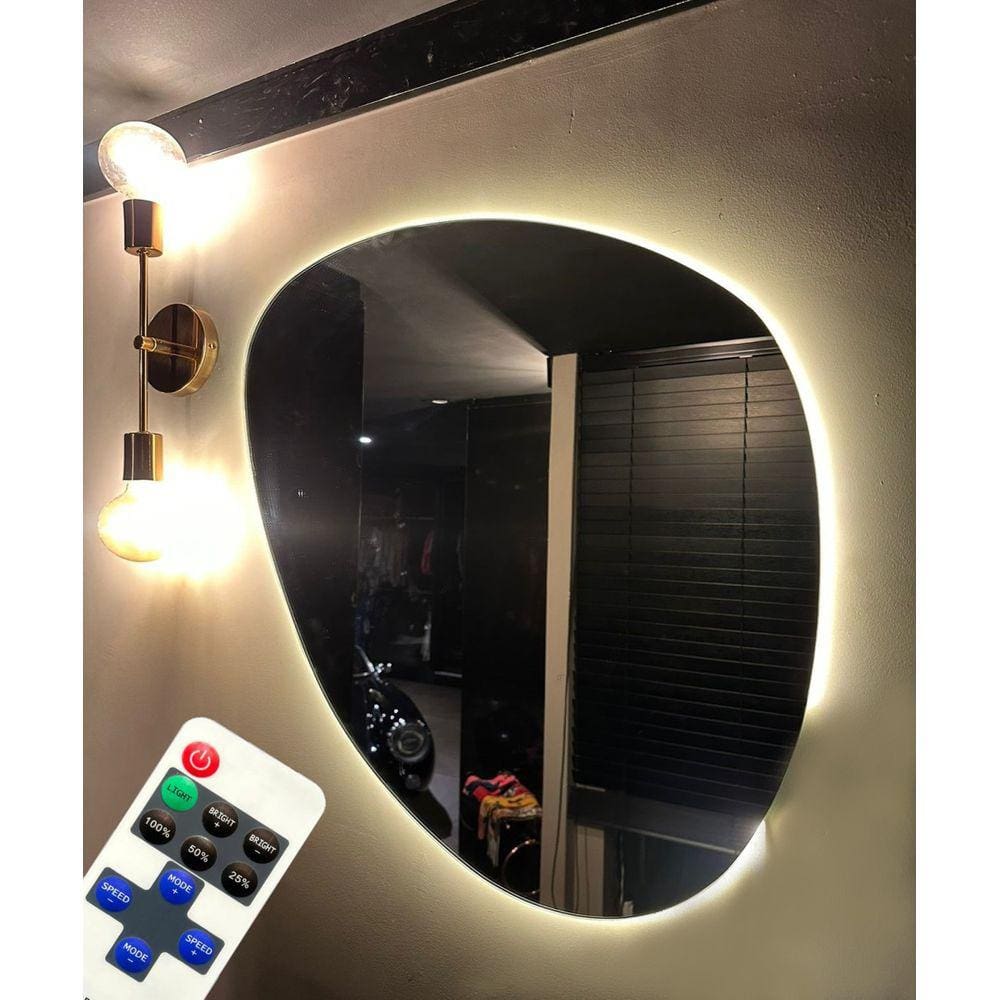 Espelho Orgânico Grande Decorativo 80cm Com Led E Controle