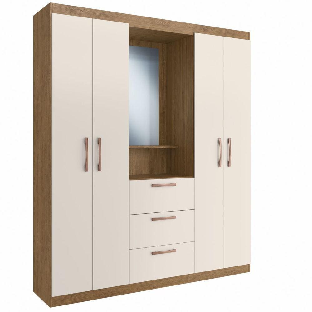 Guarda Roupa Casal 4 Portas 3 Gavetas Capelinha 156cm Panamá Off White/Nogueira - Megasul