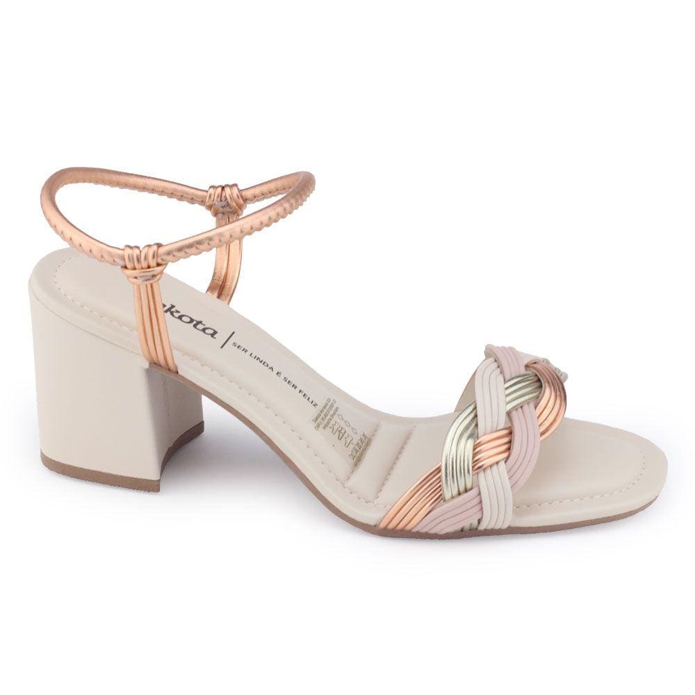 Sandália feminina Dakota Y6874N salto bloco médio tira Metal