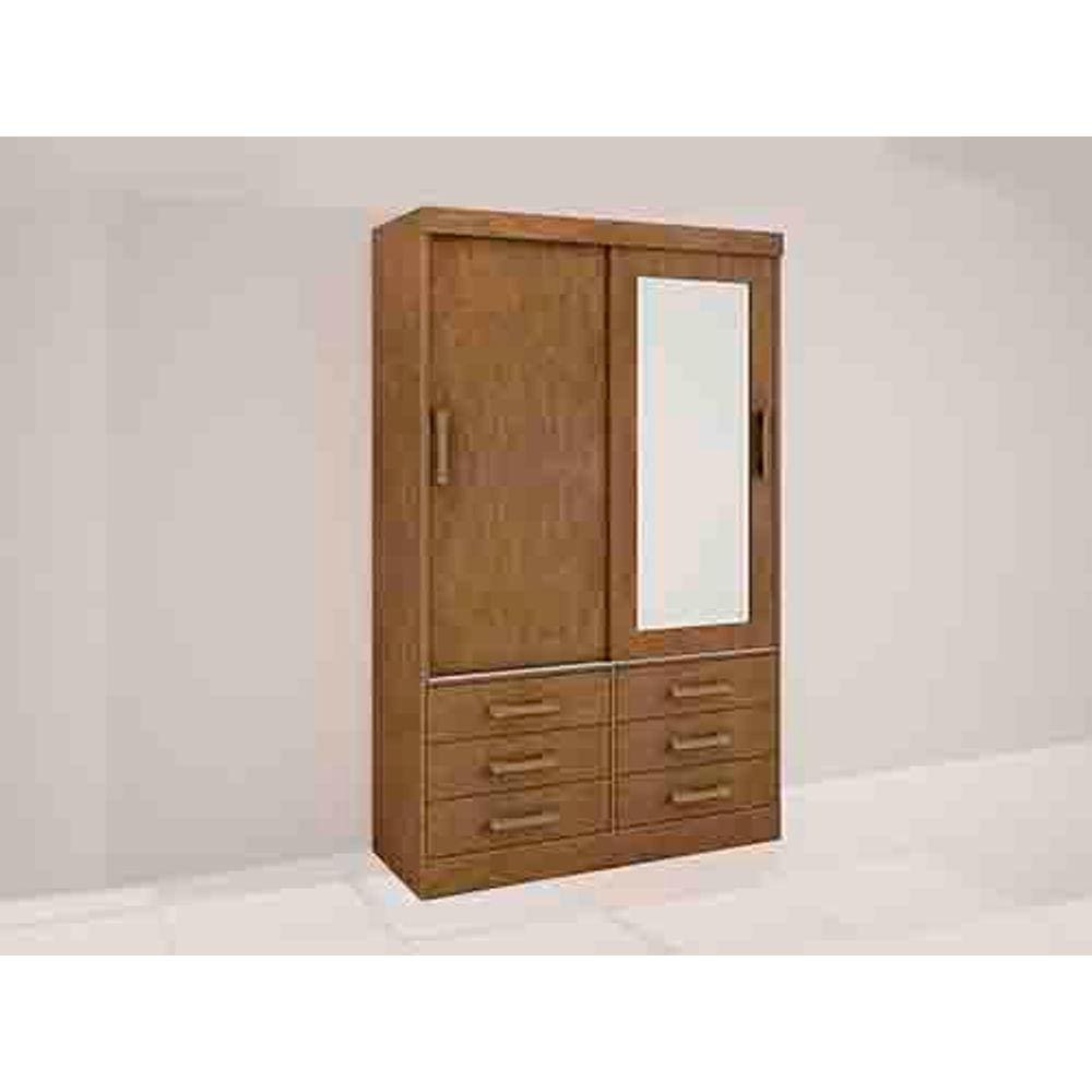 Guarda-Roupa 2 Portas 6 Gavetas c/Espelho Ypê Meridian 1.35 D`Doro