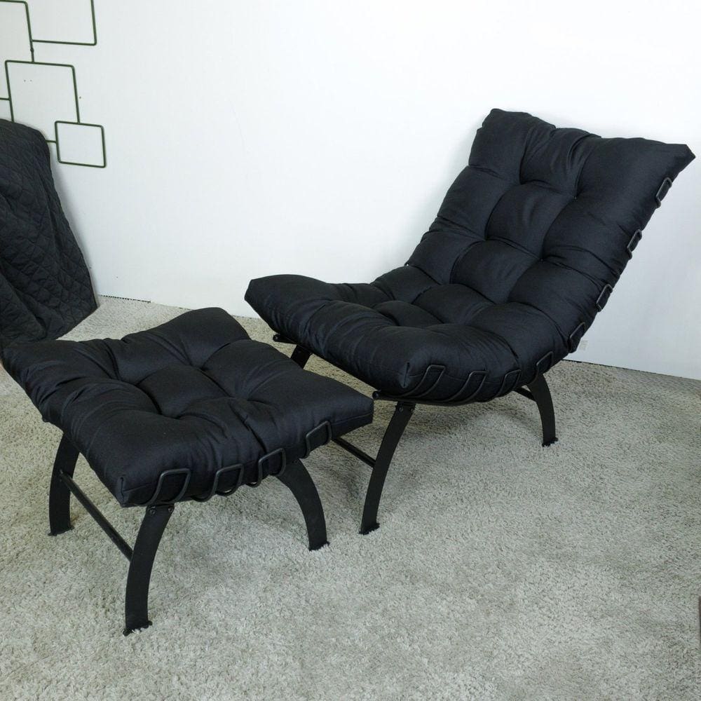 Poltrona Costela com Puff Preto/Preto