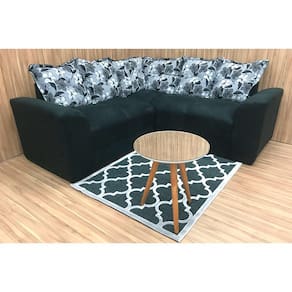 Sofá Canto Preto com Floral 601/37 Belo Invertido