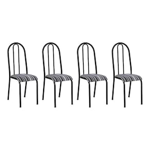 Kit 4 Cadeiras de Cozinha Flórida Estampado Preto Listrado Pés de Ferro Preto - Pallazio