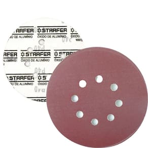 Kit 100 Disco de Lixa Fecho Aderente Vermelho Pluma 8 Furos 115mm Grão 220 - Starfer
