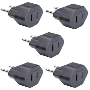 5 Adaptador 2 Pinos 10a Chato Americano P/ Redondo Adp2-22 Preto Margirius