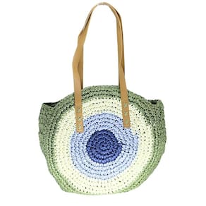 Bolsa de praia palha olho grego redonda grande forro e zíper