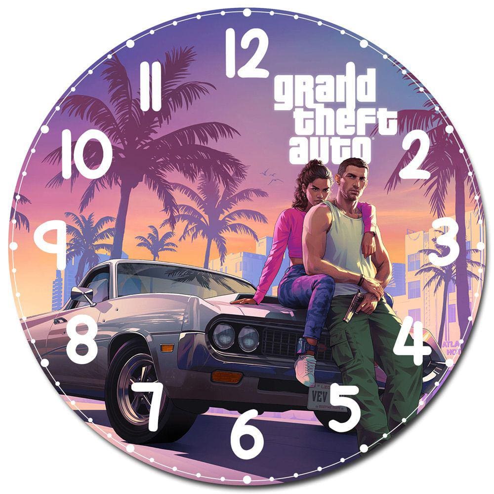 Relógio de Parede do GTA 6 Lançamento Decoração GTA 6