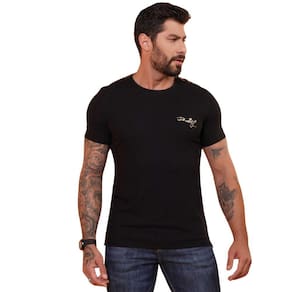 Camiseta Masculina Preta Gola O Tecido Canelado  Pitbull Jeans 80226
