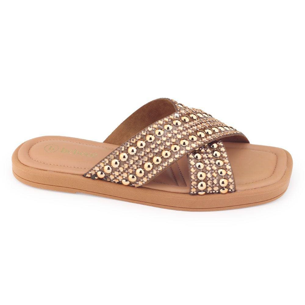 Chinelo fem Bebecê T1057 rasteiro conforto tiras X brilho