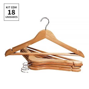 Kit 18X Cabides De Madeira Verniz Marfim Adulto Roupa