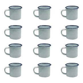 Caneca Esmaltada Retro 350Ml Branca Vintage Jogo 12 Pcs