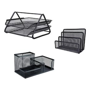 Kit 3 Organizadores De Escritório Metal Aramado Preto