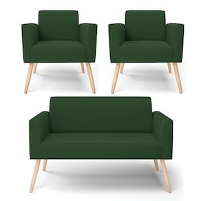 Sofá Namoradeira com 2 Poltronas Pés Palito Natural Marisa Veludo D03 - D`Rossi