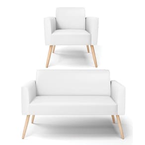 Sofá Namoradeira com Poltrona Pés Palito Natural Marisa Corino Branco D03 - D`Rossi
