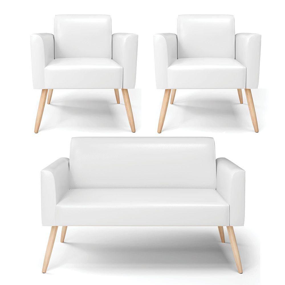 Sofá Namoradeira com 2 Poltronas Pés Palito Natural Marisa Corano Branco D03 - D`Rossi