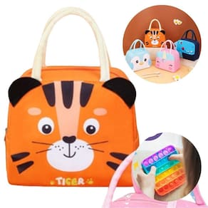 Lancheira Térmica Infantil Bolsa Térmica Marmita COR CAFÉ + POP IT BRINQUEDO