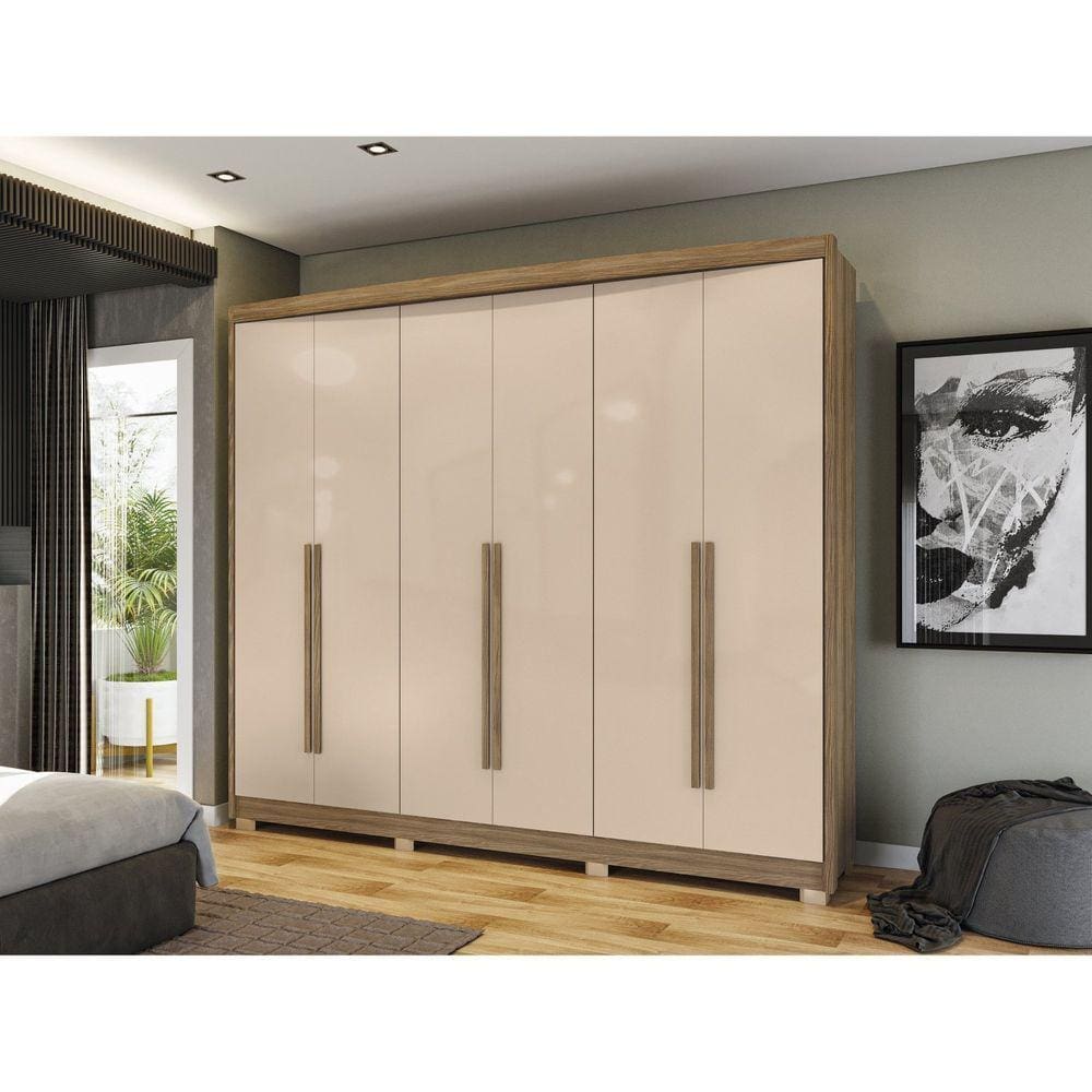 Guarda Roupa 6 Portas e 6 Gavetas com Pés Kappesberg Nogueira/Macadamia