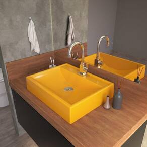 Kit Cuba Rt49 com Torneira Luxo 1195 Metal e Válvula Click 1 Polegada B e Sifão Pvc e Flexível Compa Amarelo