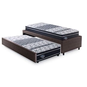 Bicama Box Solteirão 96x203 Cm Courino com Dois Colchões Gran Sleep Molas Verticoil Ecoflex Marrom/Preto