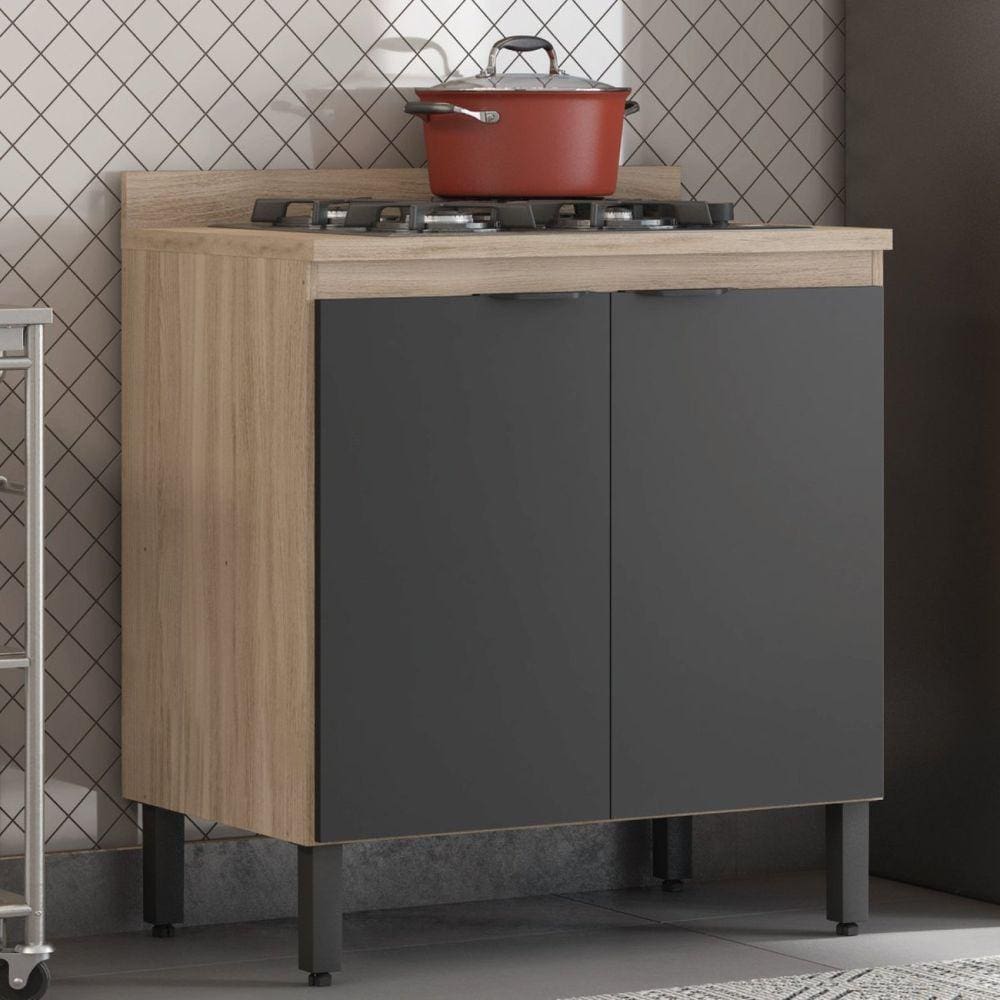 Balcão para Cozinha 80cm 2 Portas Firenze Avena Touch/Grafito