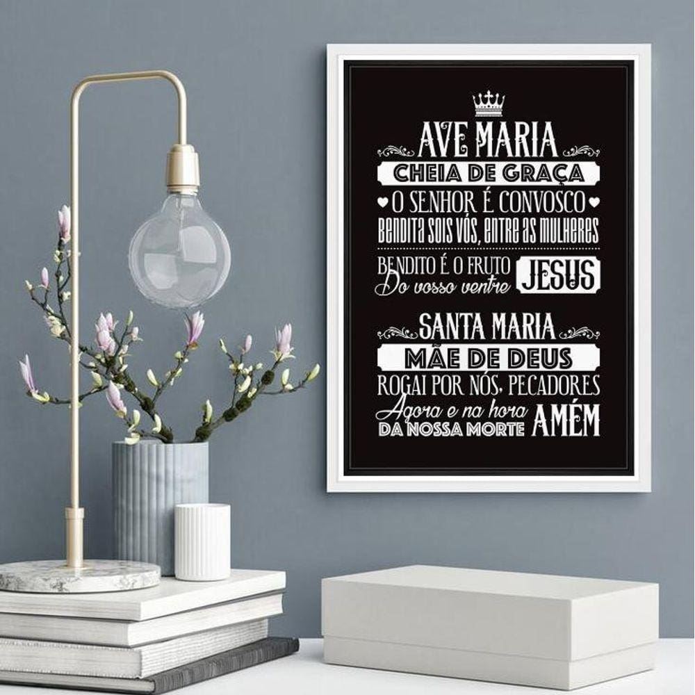 Quadro Decorativo Oração Ave Maria- Preto E Branco 24X18Cm